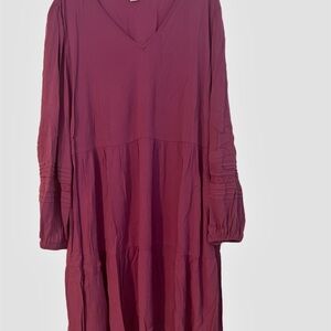 Ava & Viv Pink Tiered Ruffled Long Sleeve Sundress